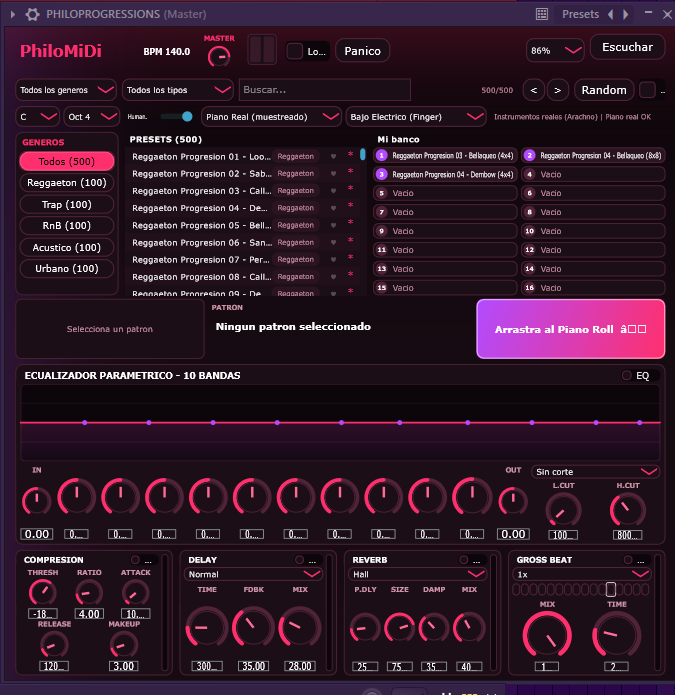 PhiloMiDi - banco de progresiones VST3 con ecualizador de 10 bandas
